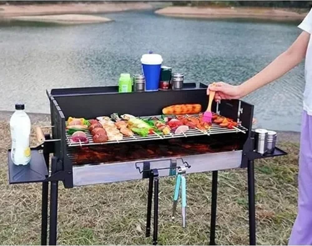 BARBECUE A CARBONE PORTATILE STACCABILE GRIGLIA PER PICNIC GIARDINI CAMPEGGIO FESTE 638960 - 6