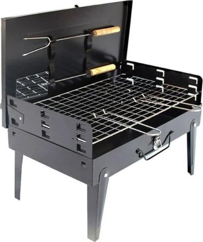 BARBECUE PORTATILE CUSTODIA PIEGHEVOLE CON GAMBE FORCHETTA SPATOLA GRIGLIA PICNIC 638962 - 6