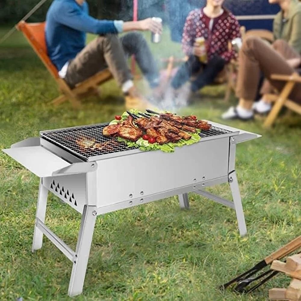 BARBECUE GRIGLIA IN ACCIAIO PIEGHEVOLE PER PICNIC CAMPEGGIO A CARBONE PORTATILE 638963 - 6