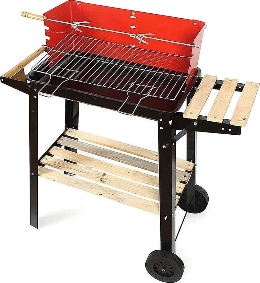 BARBECUE GRIGLIA A CARBONE PORTATILE CON RUOTE SPIEDO RIPIANI IN LEGNO PER UTENSILI 638966 - 2