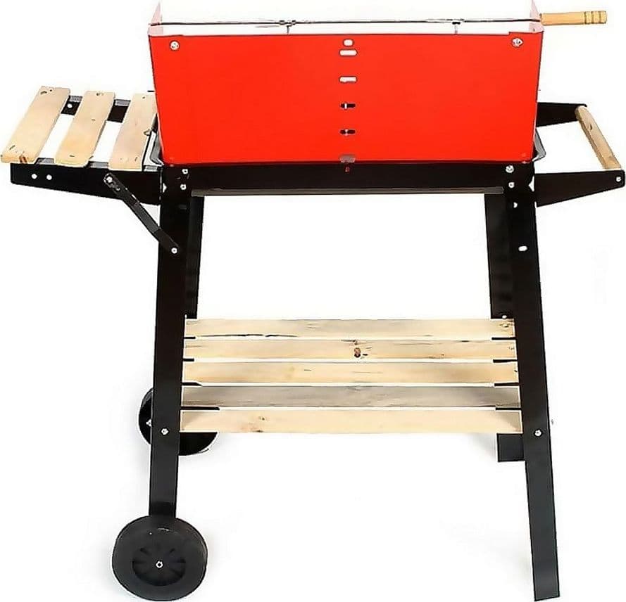 BARBECUE GRIGLIA A CARBONE PORTATILE CON RUOTE SPIEDO RIPIANI IN LEGNO PER UTENSILI 638966 - 3