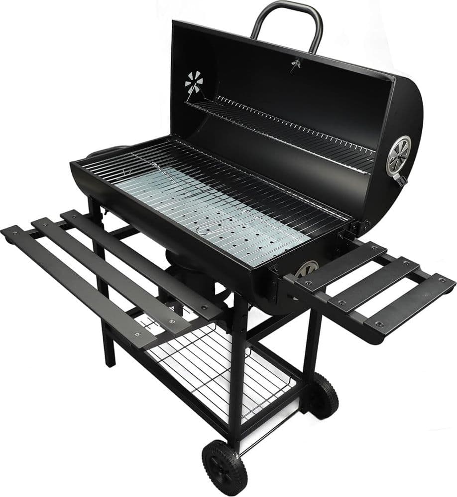 BARBECUE A CARBONE DESIGN A BARILE CON RUOTE TERMOMETRO RIPIANI GRIGLIA ACCIAIO 639868 - 2