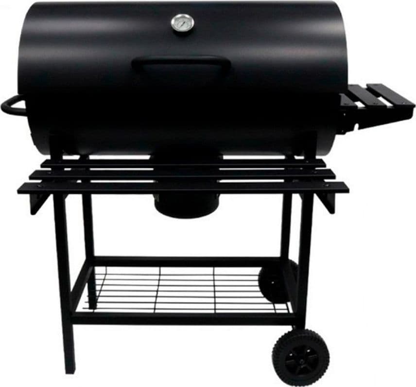 BARBECUE A CARBONE DESIGN A BARILE CON RUOTE TERMOMETRO RIPIANI GRIGLIA ACCIAIO 639868 - 4