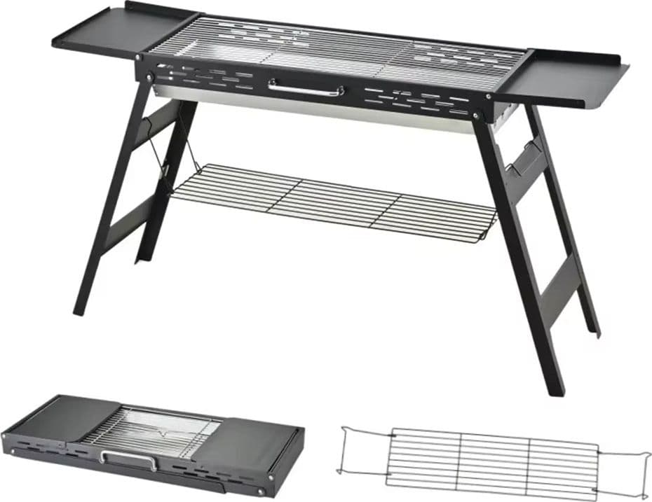 BARBECUE PORTATILE PIEGHEVOLE CAMPEGGIO PICNIC A CARBONE RIPIANI LATERALI GRIGLIA 638969 - 2