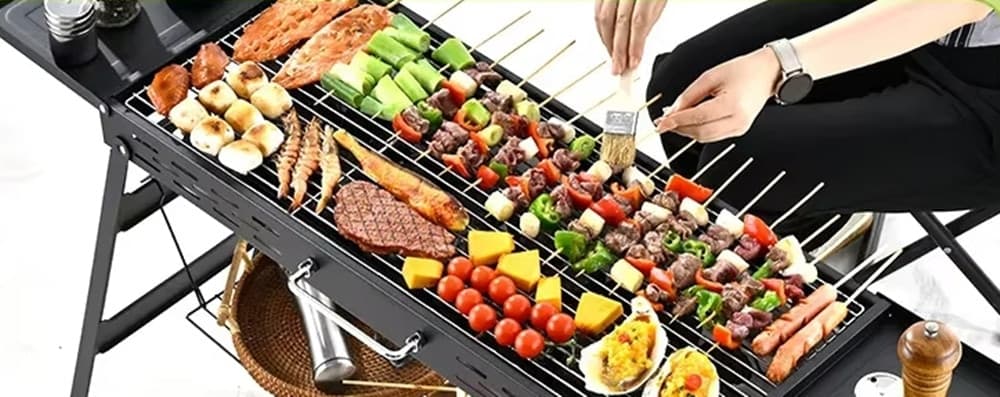 BARBECUE PORTATILE PIEGHEVOLE CAMPEGGIO PICNIC A CARBONE RIPIANI LATERALI GRIGLIA 638969 - 3