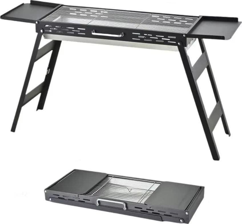BARBECUE PORTATILE PIEGHEVOLE CAMPEGGIO PICNIC A CARBONE RIPIANI LATERALI GRIGLIA 638969 - 6