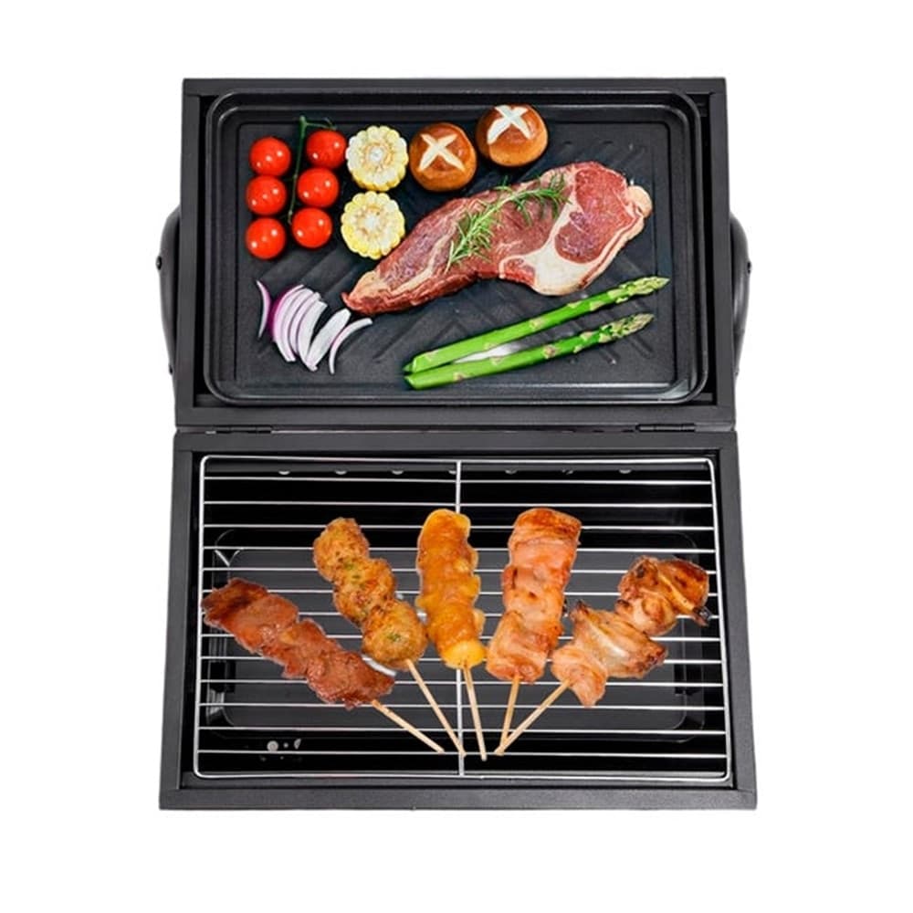 BARBECUE PORTATILE GRIGLIA A CARBONE DESIGN CILINDRICO CON CAMINO MANIGLIA VASSOI 638970 - 3
