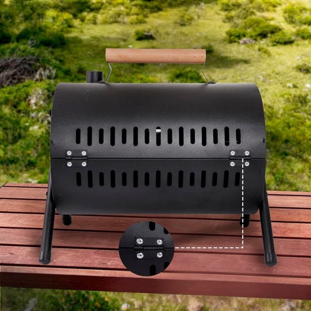 BARBECUE PORTATILE GRIGLIA A CARBONE DESIGN CILINDRICO CON CAMINO MANIGLIA VASSOI 638970 - 5