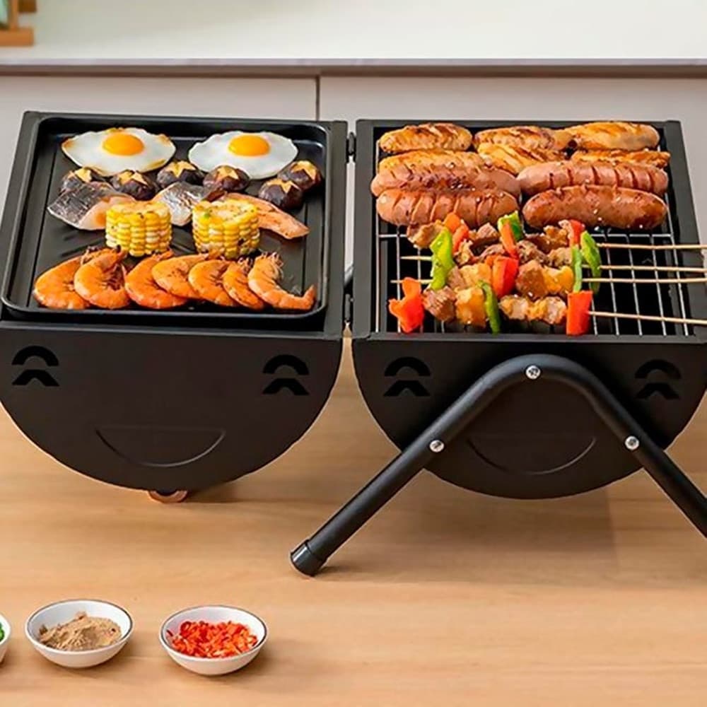 BARBECUE PORTATILE GRIGLIA A CARBONE DESIGN CILINDRICO CON CAMINO MANIGLIA VASSOI 638970 - 7