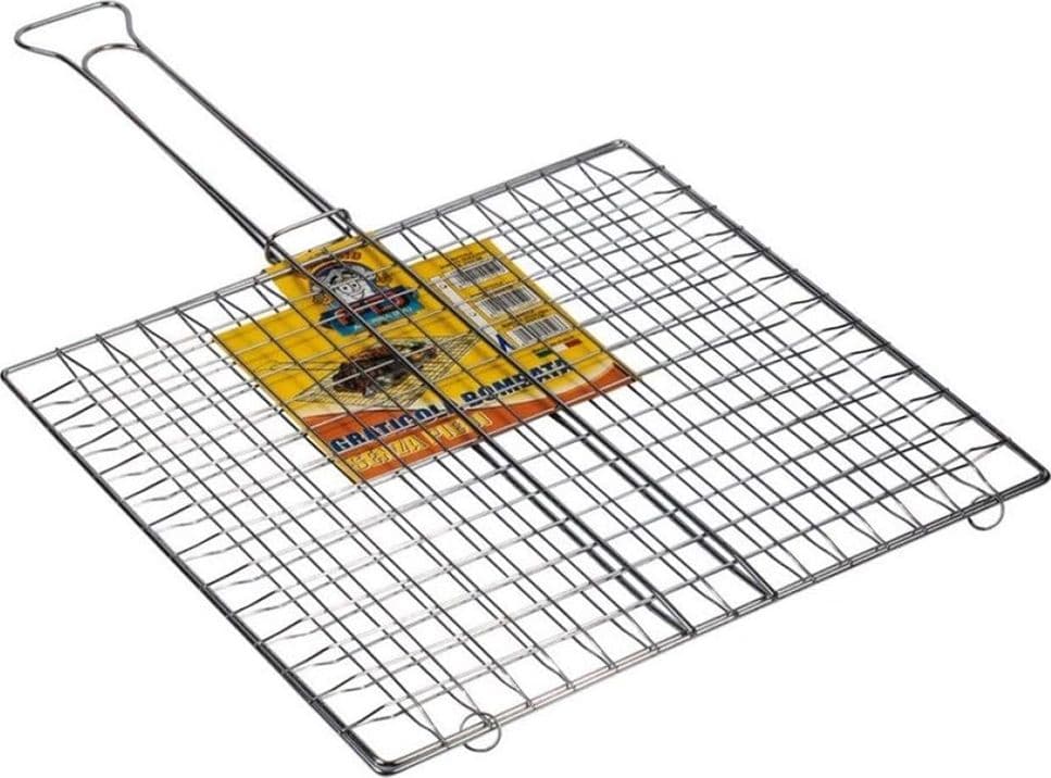 GRIGLIA GRATICOLA BOMBATA BARBECUE IN ACCIAIO 27X37CM SENZA PIEDI DOPPIO MANICO 005219A