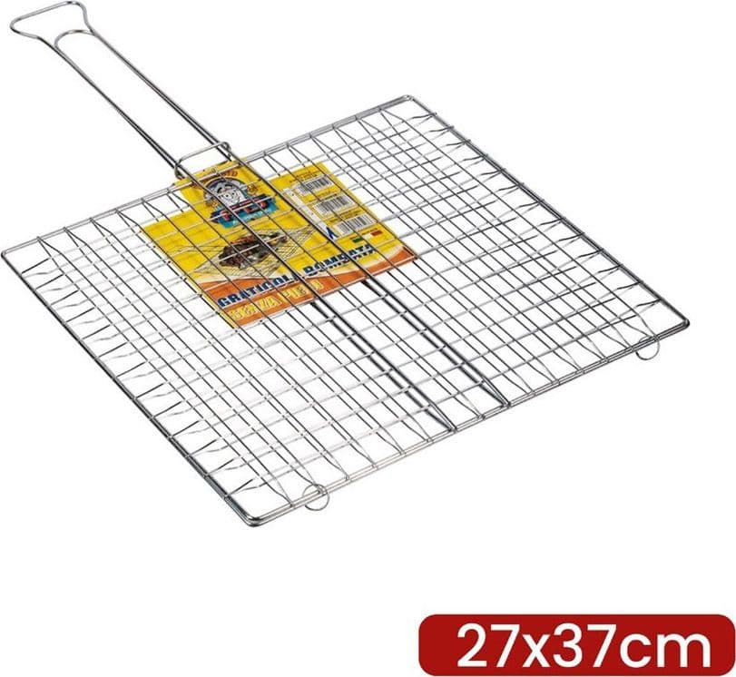GRIGLIA GRATICOLA BOMBATA BARBECUE IN ACCIAIO 27X37CM SENZA PIEDI DOPPIO MANICO 005219A - 2