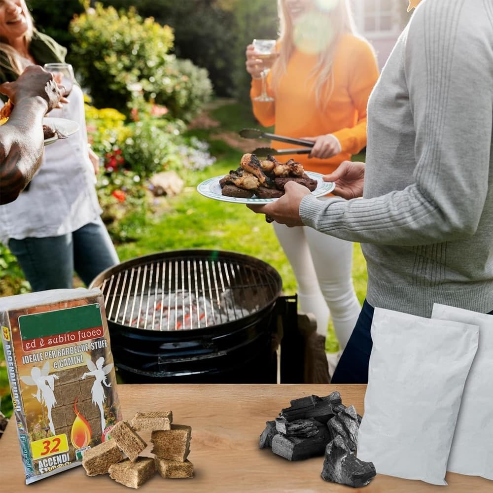CARBONELLA PER BARBECUE 4KG ACCENDIFUOCO 100% LEGNO NATURALE ALTO POTERE CALORIFERO 065543 - 5