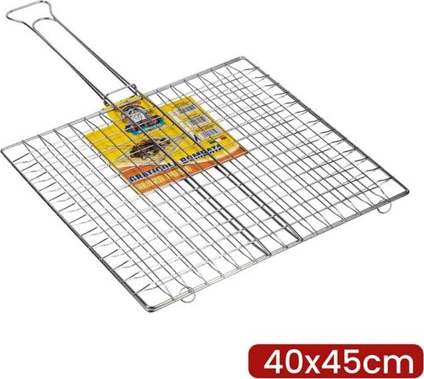 GRIGLIA GRATICOLA BOMBATA BARBECUE IN ACCIAIO 40X45CM SENZA PIEDI DOPPIO MANICO 005233A - 2