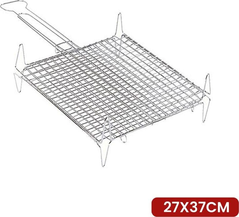 GRATICOLA BOMBATA PER BARBECUE GRIGLIA IN ACCIAIO CON PIEDINI MANICO 27 X 37 CM 005011A - 2