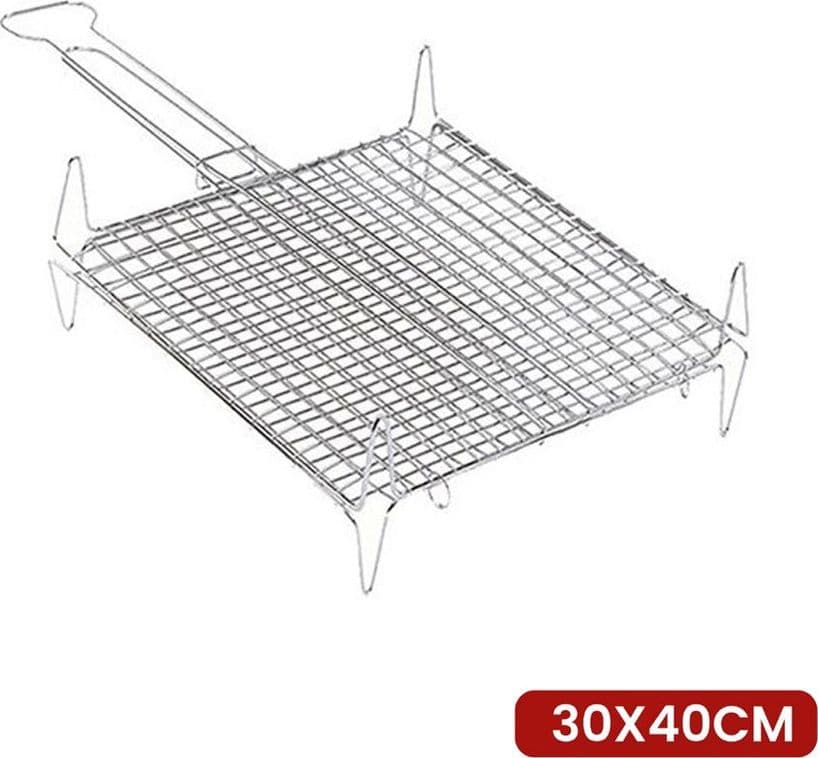 GRATICOLA BOMBATA PER BARBECUE GRIGLIA IN ACCIAIO CON PIEDINI MANICO 30X40CM 005028A - 2