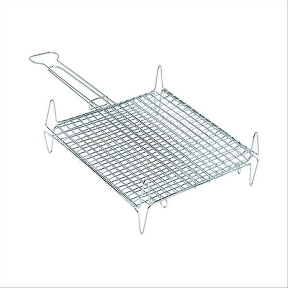 GRATICOLA BOMBATA PER BARBECUE GRIGLIA IN ACCIAIO CON PIEDINI MANICO 27 X 27 CM 009927A