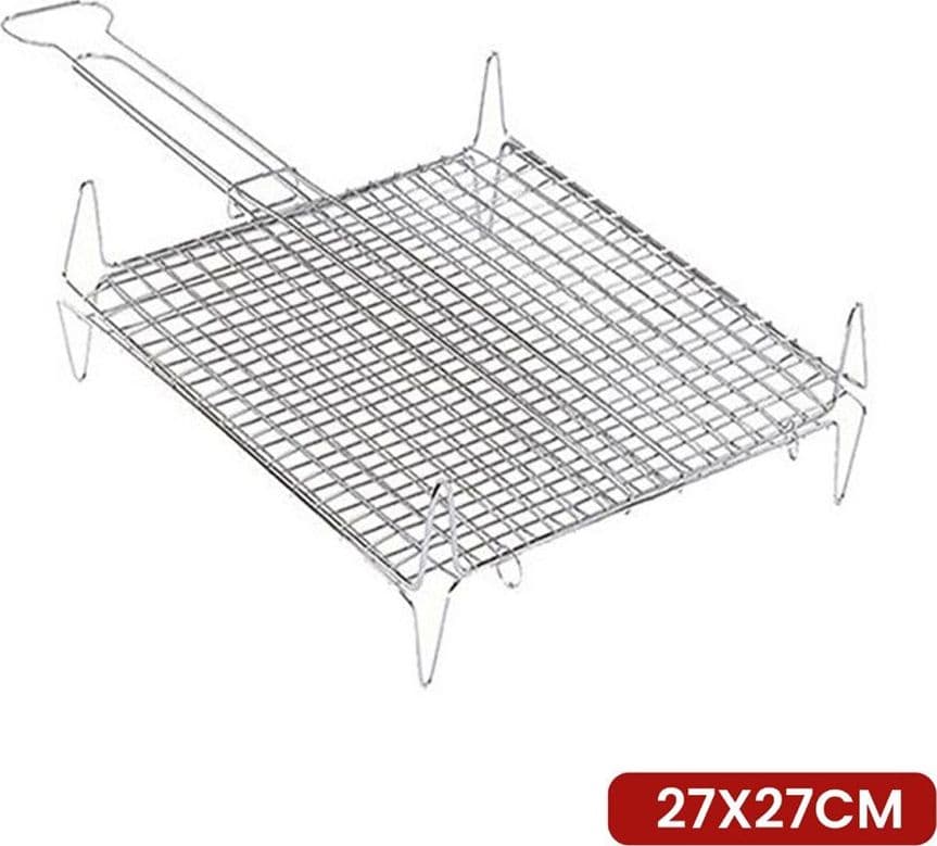 GRATICOLA BOMBATA PER BARBECUE GRIGLIA IN ACCIAIO CON PIEDINI MANICO 27 X 27 CM 009927A - 2