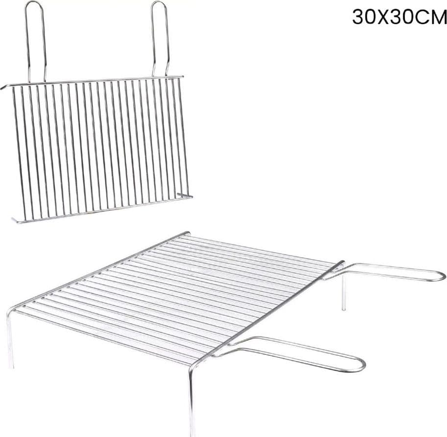 GRATICOLA GRIGLIA PER BARBECUE BRACE CAMINO IN ACCIAIO 2 MANICI CON PIEDI 30X30 CM 009910A - 4