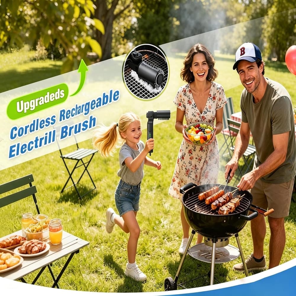 SPAZZOLA ELETTRICA PER PULIZIA BARBECUE GRIGLIE SENZA FILI ROTANTE REGOLABILE RICARICABILE - 4