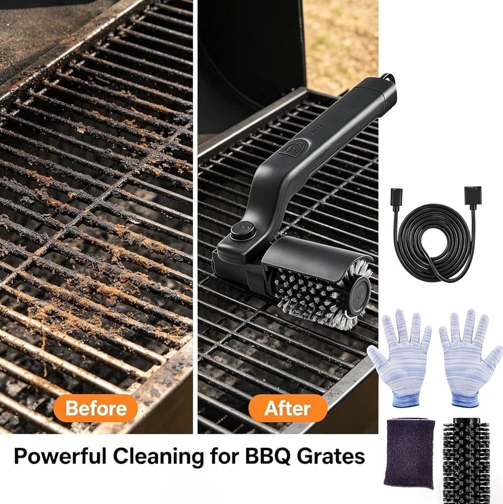 SPAZZOLA ELETTRICA PER PULIZIA BARBECUE GRIGLIE SENZA FILI ROTANTE REGOLABILE RICARICABILE - 6