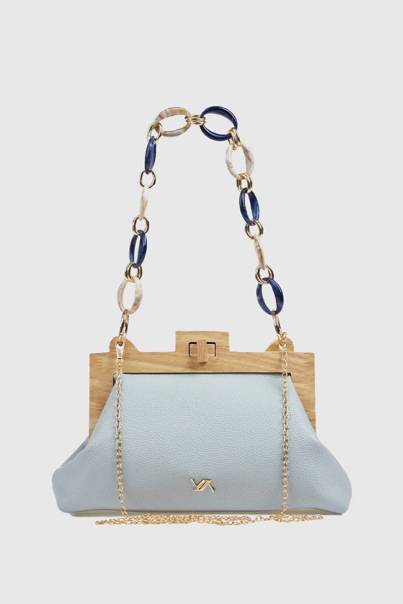 Pochette in ecopelle manico in legno e catena | Verde Fashion - 1