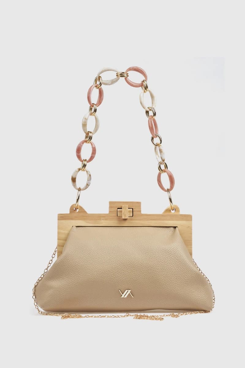 Pochette in ecopelle manico in legno e catena | Verde Fashion - 14