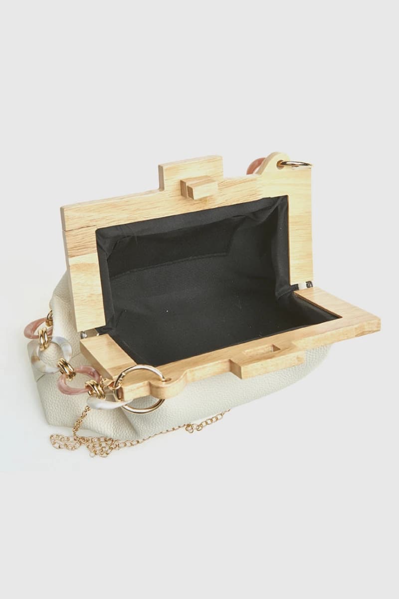 Pochette in ecopelle manico in legno e catena | Verde Fashion - 11