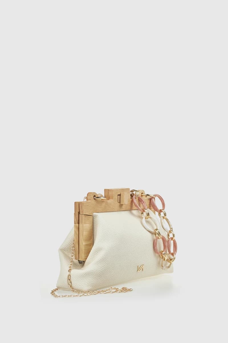 Pochette in ecopelle manico in legno e catena | Verde Fashion - 12