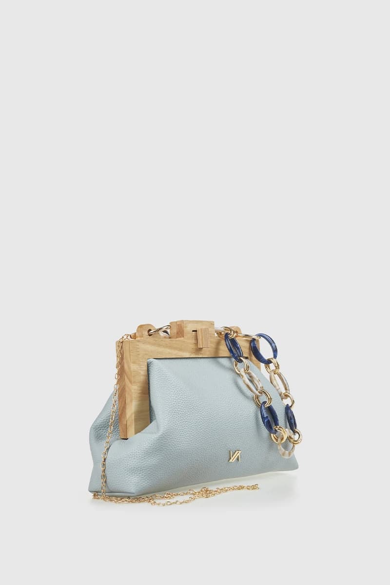 Pochette in ecopelle manico in legno e catena | Verde Fashion - 4