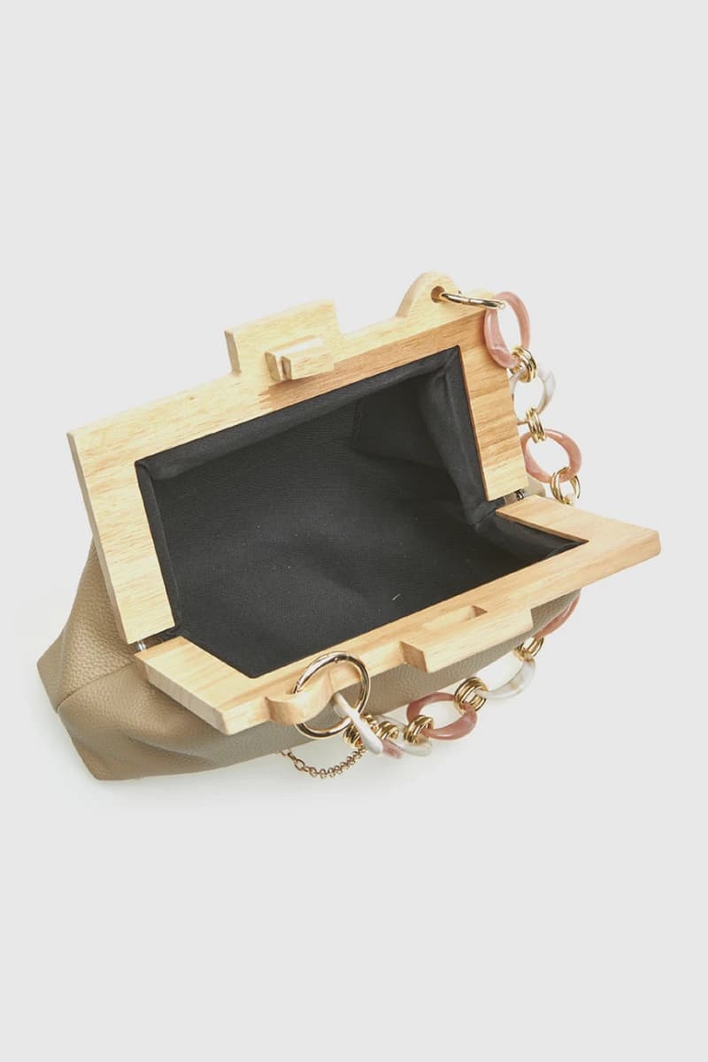 Pochette in ecopelle manico in legno e catena | Verde Fashion - 7