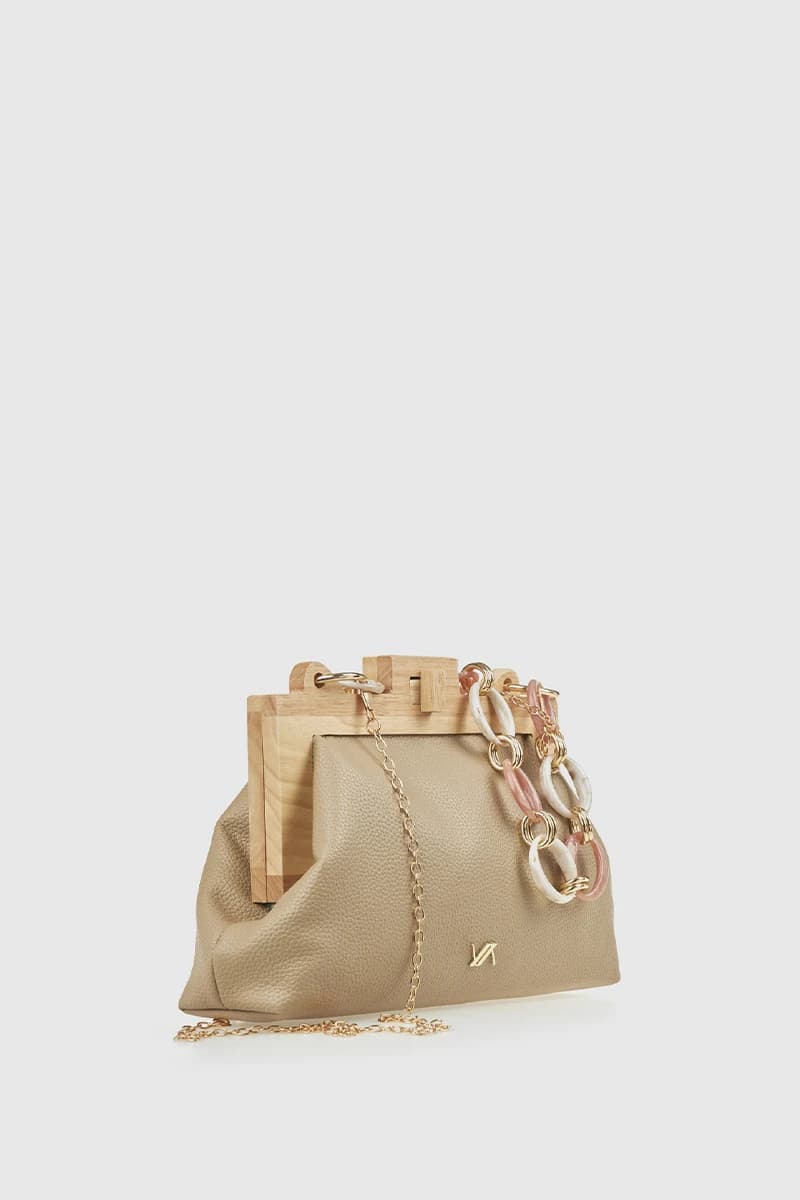 Pochette in ecopelle manico in legno e catena | Verde Fashion - 8