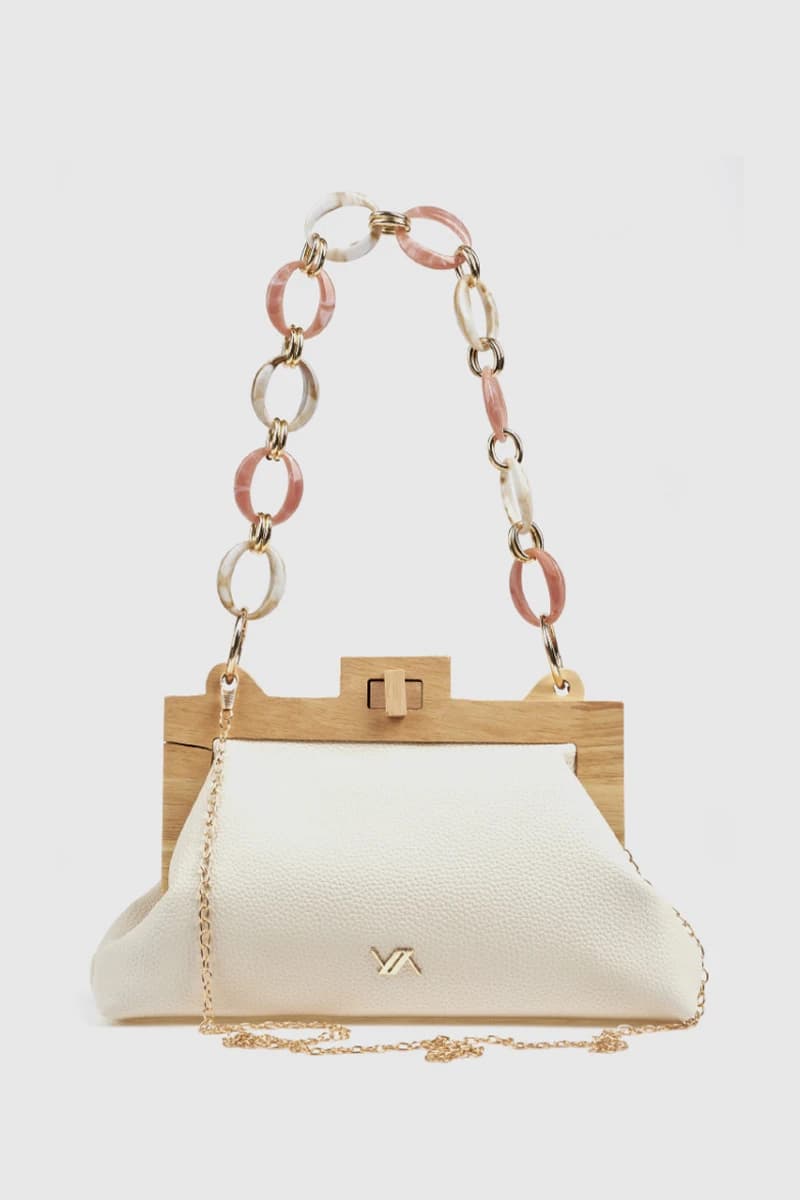 Pochette in ecopelle manico in legno e catena | Verde Fashion - 9
