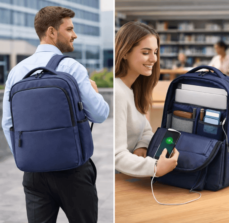 Cartospedia - Commute Zaino Porta Computer Waterproof Blu in Poliestere con Schienale Ergonomico Imbottito, Porta USB, 2 Scompar - 6