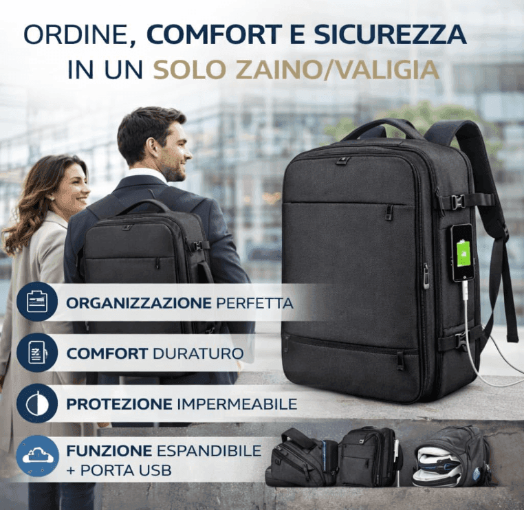 Cartospedia - Motion Zaino Porta Computer Espandibile Jobrider Impermeabile Nero 31x22x45 cm con USB, Schienale Ergonomico, 3 Sc - 3