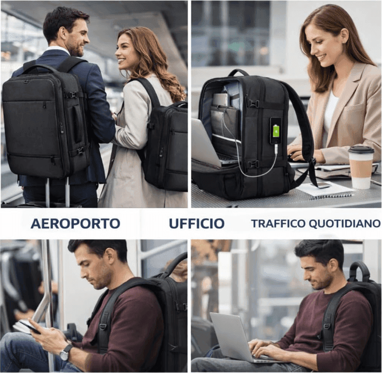 Cartospedia - Motion Zaino Porta Computer Espandibile Jobrider Impermeabile Nero 31x22x45 cm con USB, Schienale Ergonomico, 3 Sc - 5