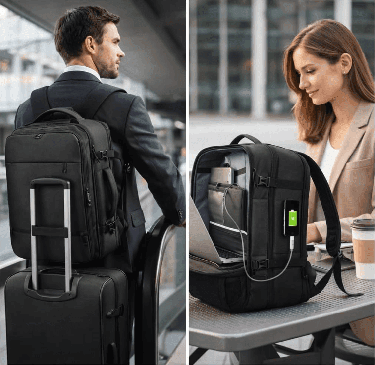 Cartospedia - Motion Zaino Porta Computer Espandibile Jobrider Impermeabile Nero 31x22x45 cm con USB, Schienale Ergonomico, 3 Sc - 8