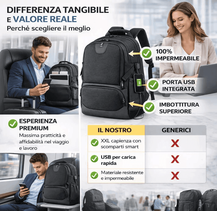 Cartospedia - Urban Zaino Porta Computer 15,6 Pollici Waterproof in Poliestere Nero 30x22x46 cm con Porta USB e Fascia Trolley, - 3