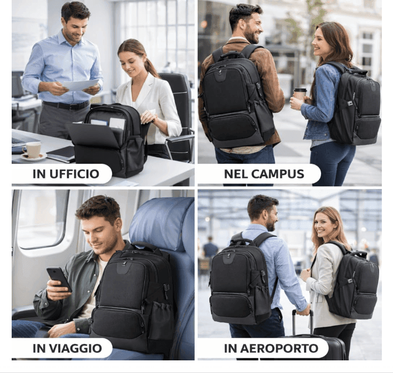 Cartospedia - Urban Zaino Porta Computer 15,6 Pollici Waterproof in Poliestere Nero 30x22x46 cm con Porta USB e Fascia Trolley, - 4