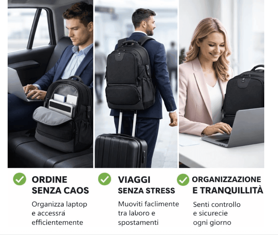 Cartospedia - Urban Zaino Porta Computer 15,6 Pollici Waterproof in Poliestere Nero 30x22x46 cm con Porta USB e Fascia Trolley, - 6