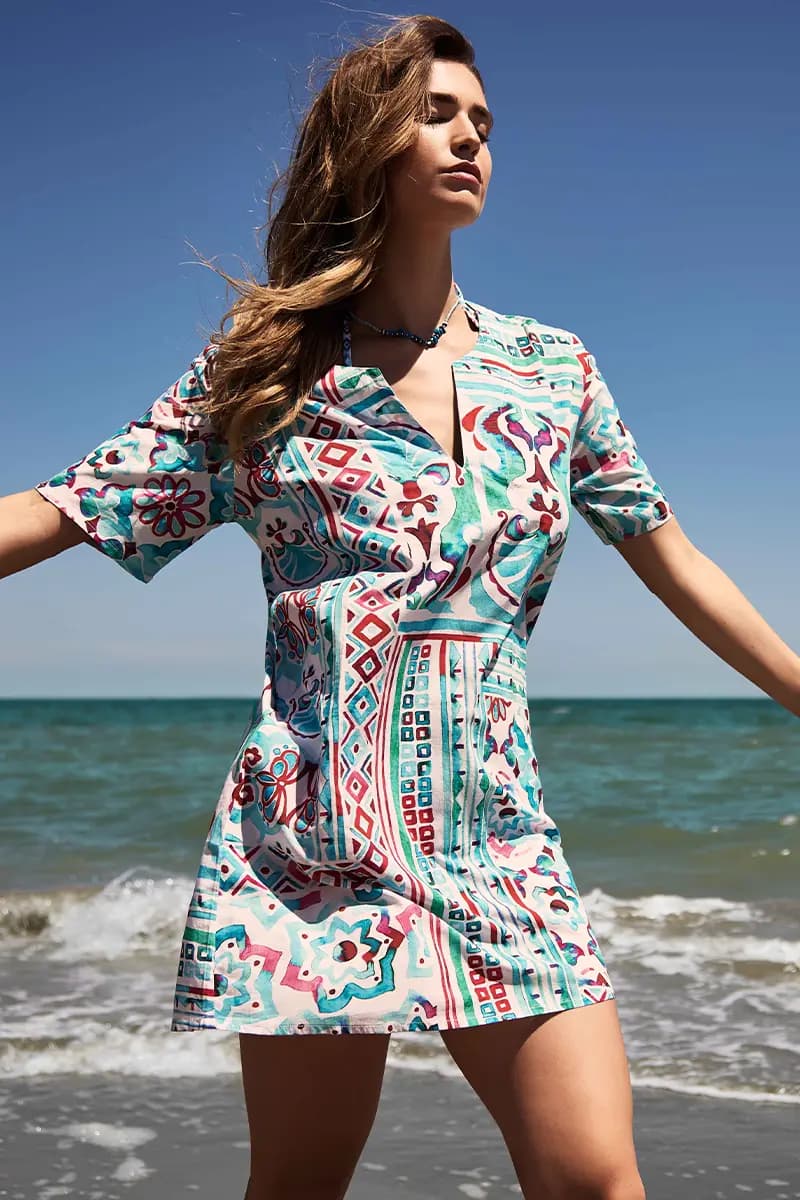 Kaftano corto fantasia Sea Shell | VERDISSIMA Mare - 1