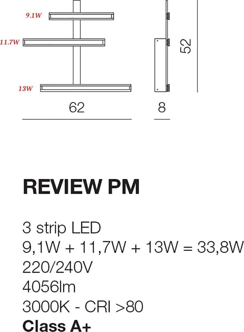 Plafoniera Giarnieri REVIEW PM 33.8W 4056LM 3000°K dimmerabile alluminio lampada parete soffitto luce diretta - 4