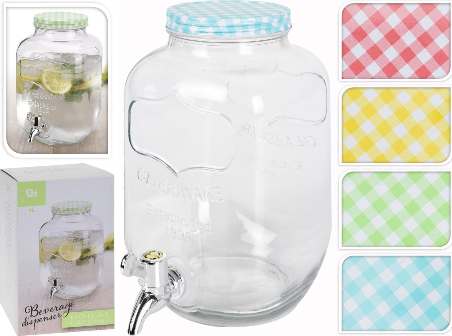 Caraffa in vetro dispenser porta bevande barattolo con rubinetto 4 lt - 2