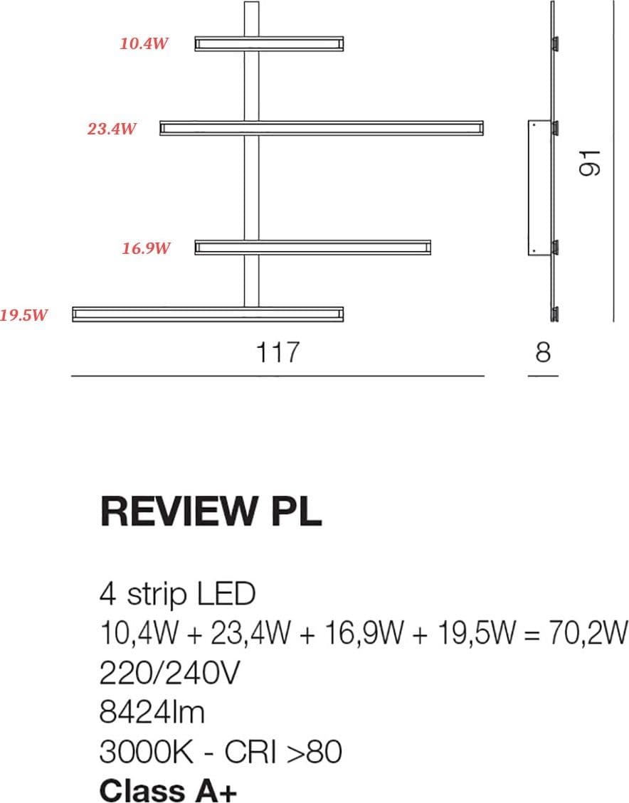 Plafoniera Giarnieri REVIEW PL 70.2W 8424LM 3000°K dimmerabile alluminio lampada parete soffitto luce diretta - 4