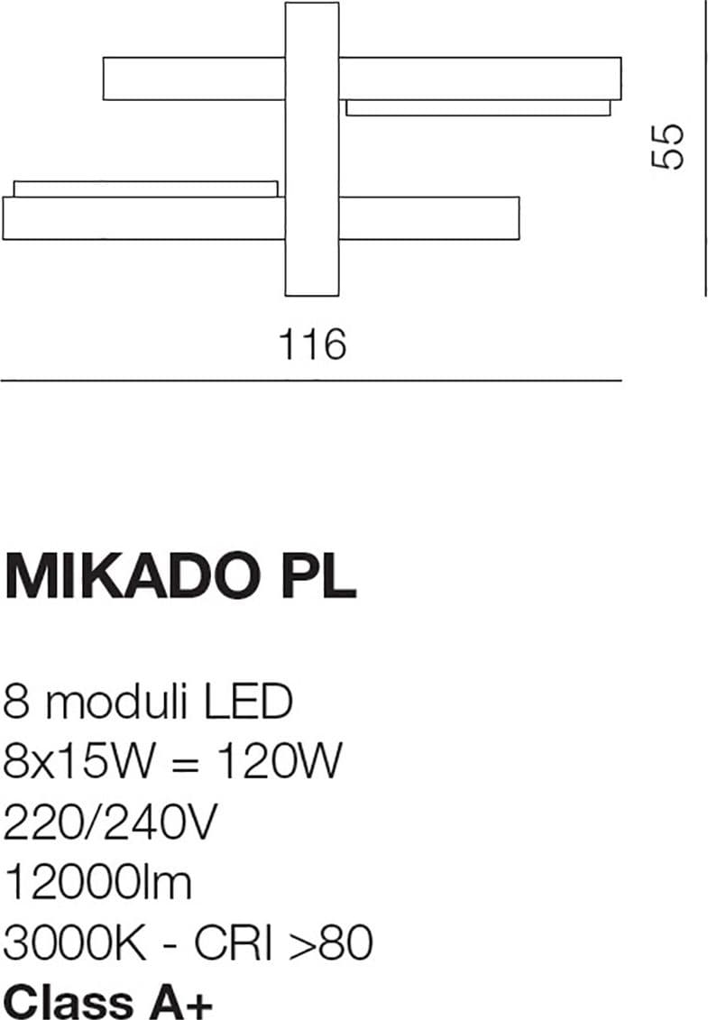 Plafoniera GN-MIKADO PL 120W 12000LM 3000°K 116CM dimmerabile alluminio anticato lampada parete soffitto biemissione moderna - 6