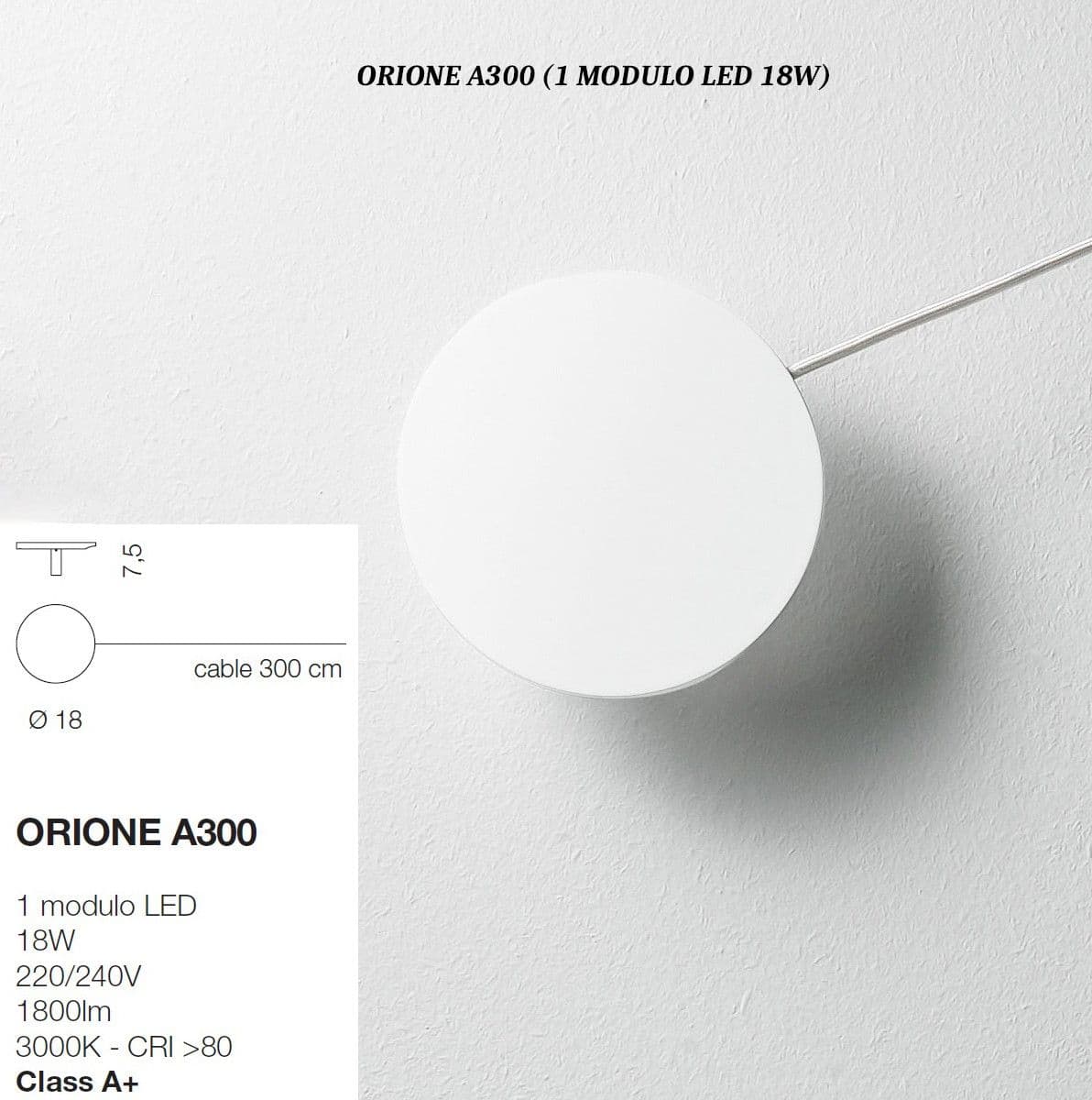 Composizione GN-ORIONE 1 18W LED 1800LM 3000°K tesata parete decentramento luce illuminazione indiretta dimmerabile interno - 4