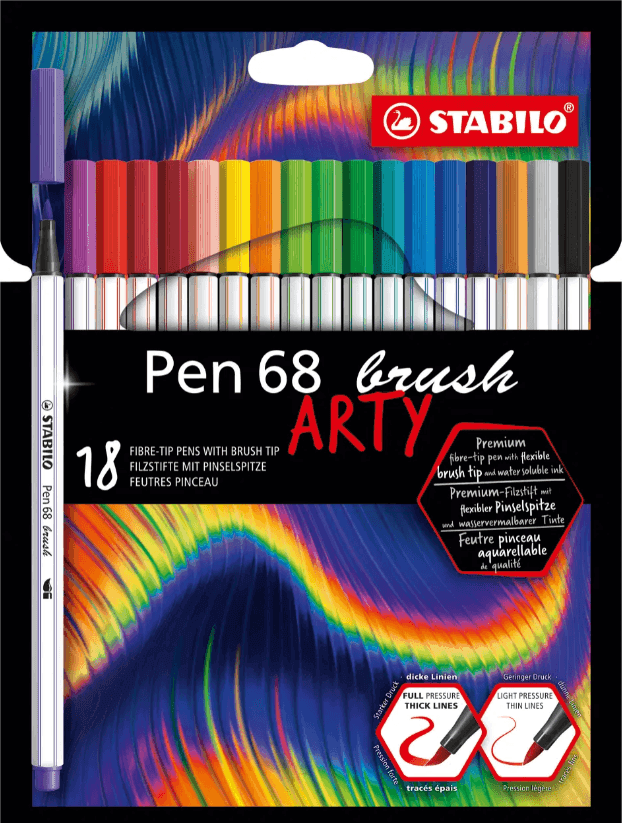 Stabilo - Astuccio Arty Pen 68 brush - Pennarello con punta morbida a pennello- Conf. 18 colori (568/18-21-20)