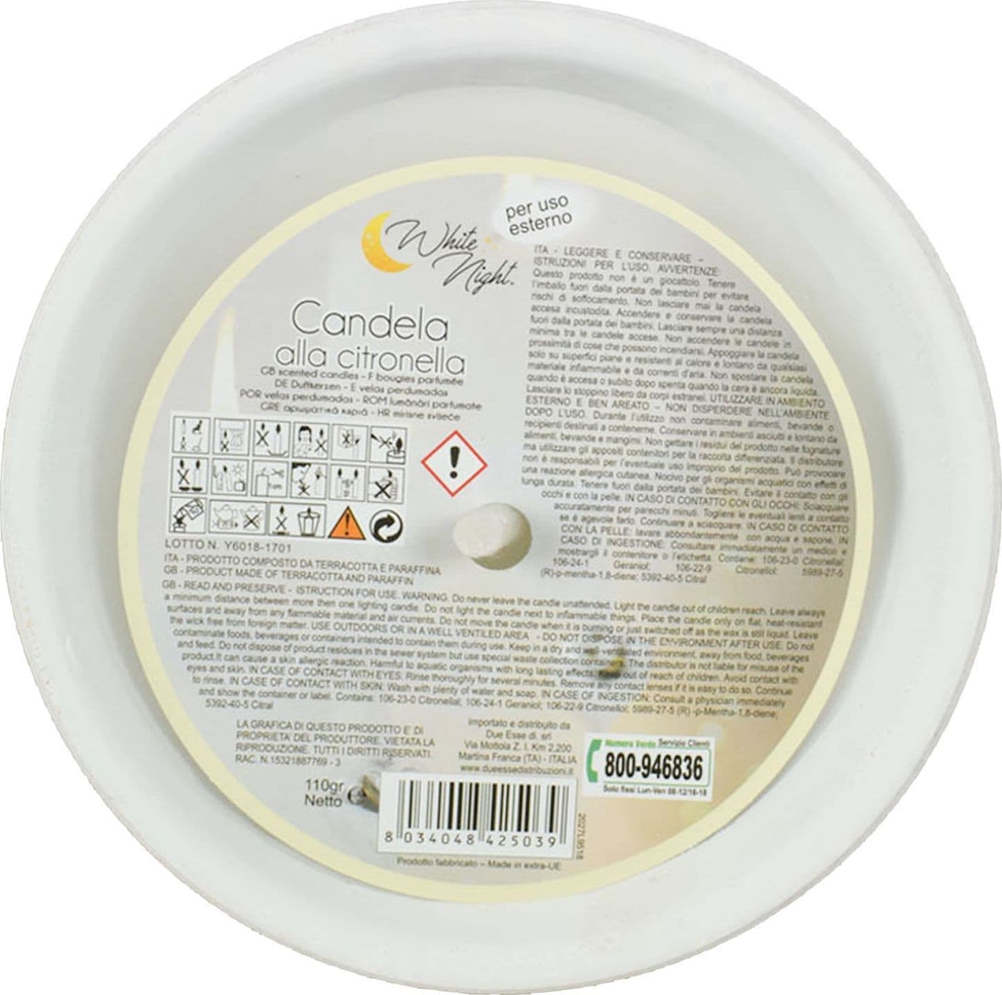 Ceri alla citronella in coccio di terracotta bianco per matrimoni ed eventi Ø 14,5 cm - 2