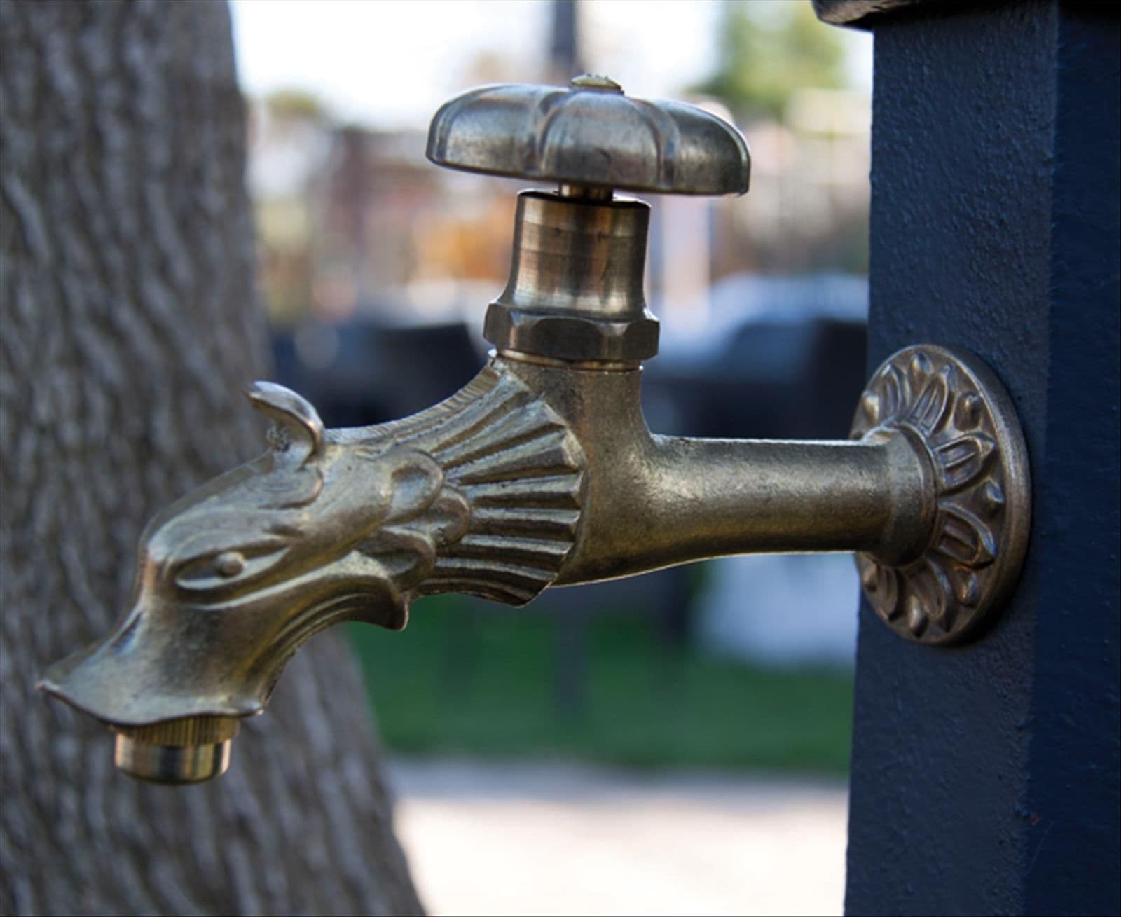 Rubinetto ornamentale in ottone antichizzato "dragone" per fontane da giardino attacco 1/2" - 4
