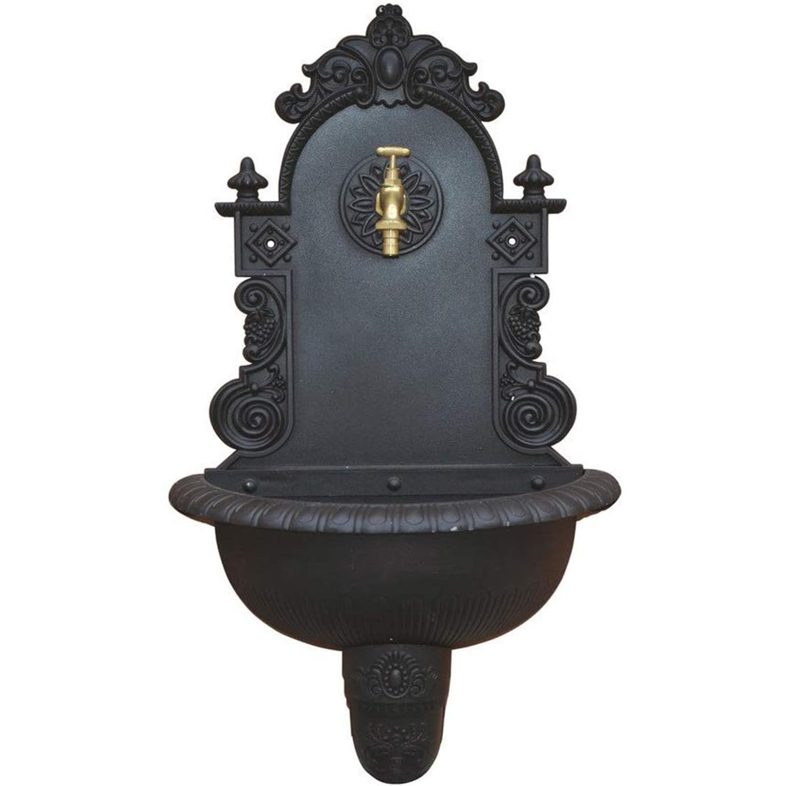 Fontana in ghisa da parete nera con rubinetto h 75 cm per esterni - 4