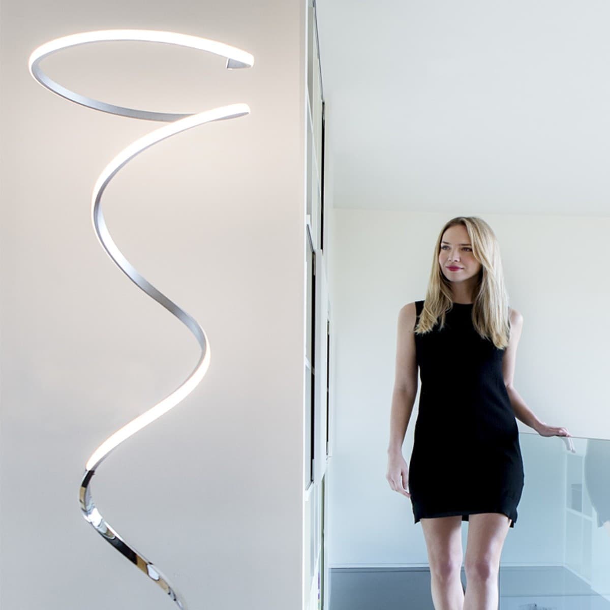 Piantana moderna Mantra HELIX 6100 42W LED 3360Lm 3000°K SILVER CHROME dimmerabile lampada terra ultramoderna interno - 3